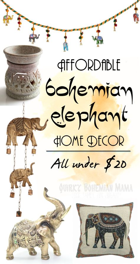 Affordable Bohemian Elephant Home Decor {Boho bohemian hippie home decor under$20} Elephant Bedroom, Boho Hippie Home, Do It Yourself Decoration, Bohemian Elephant, Elephant Home Decor, Boho Chique, Bohemian Interior Design, Hippie Homes, Home Decor Boho