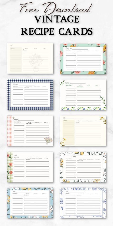 Printable Recipe Cards {10 Free + Beautiful Varieties} Recipe Templates Free, Recipe Book Printables, Vintage Recipe Cards, Homemade Recipe Books, Recipe Cards Printable Free, Recipe Book Design, Recipe Book Diy, Family Recipe Book, Christmas Fonts Free