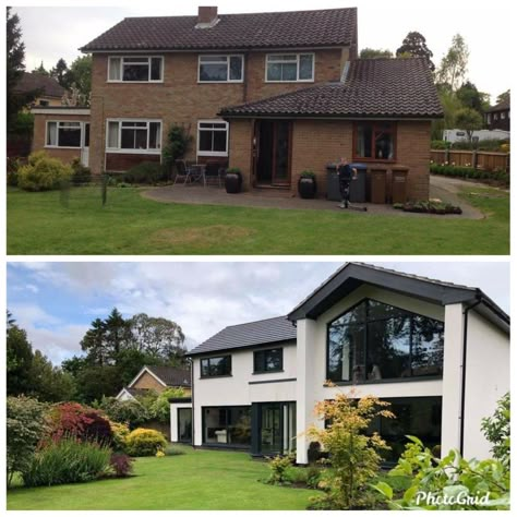 1950s House Extension, House Extensions Before And After, 1950s House Renovation Uk, 1970 House Remodel, 1970s House Renovation, Rendered Houses, 60s House, House Transformation, 1970s House