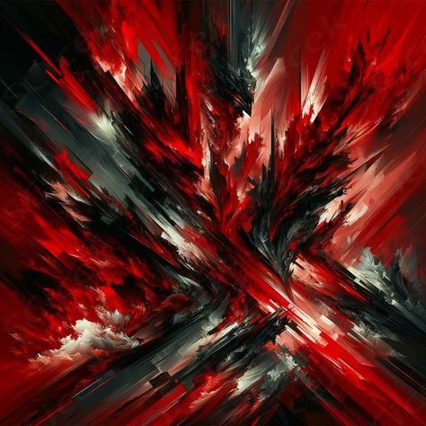 Abstract image that depicts the emotion of anger, using reds and blacks. This artwork expresses the fierce and intense nature of anger through its aggressive composition, sharp angles, chaotic patterns, and stark contrasts, providing a potent visual representation of this powerful emotion.  ... daha fazla Hatred Expression, Emotions Abstract Art, Chaotic Abstract Art, Anger Abstract Art, Abstract Art Emotions, Aggression Art, Anger In Art, Red Energy Aesthetic, Rage Art Anger