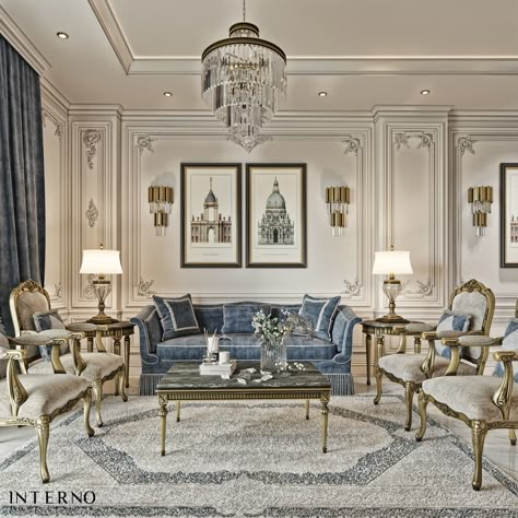 Neo Classic Ceiling Design, Luxurious Drawing Room, Classic Reception Interior, Neo Classical Living Room, Neo Classical Interiors, New Classic Interior, Classic Interior Design Luxury, Baroque Interior Design, Drawing Room Ideas