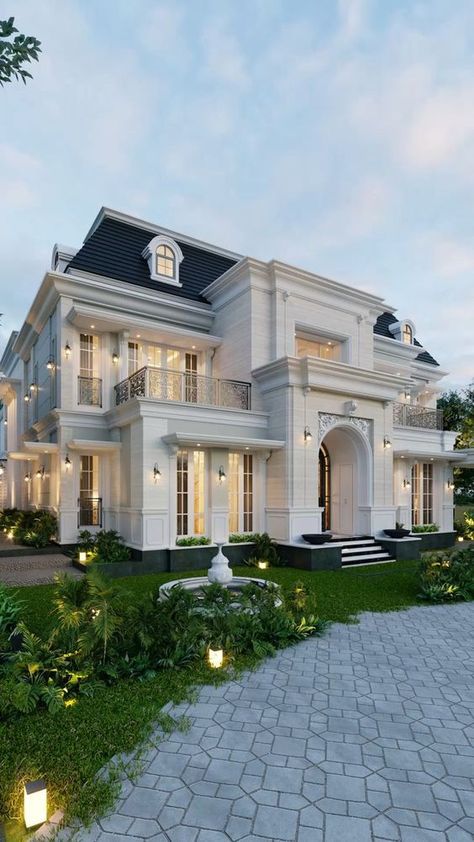 Dream House Mansions, Luxury Homes Exterior, Luxury Exterior, Mansion Designs, Classic House Exterior, Classic House Design, Building House Plans Designs, Architectural Design House Plans, House Arch Design