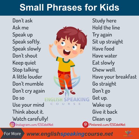 How to speak English with Kids? Small Sentences For Kids, English Speaking For Kids, Basic English For Kids, Easy English Speaking, Sentences For Kids, Small Phrases, Conversation For Kids, English Conversation For Kids, Simple English Sentences