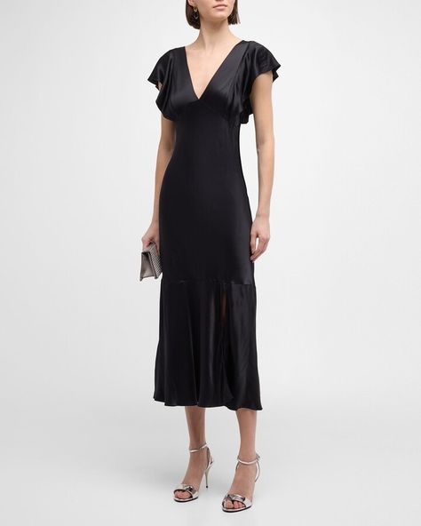 Dina Flutter-Sleeve Satin Midi Dress Women's Formal Dresses, Women's Maxi Dresses, Crepe Midi Dress, Short Sleeve Midi Dress, Day To Night Dresses, Night Dresses, Women Long Sleeve Dress, Women's Evening Dresses, Printed Dresses