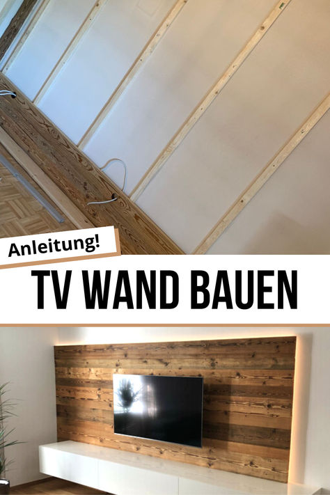 Eine TV Wand einfach selber bauen! Mit dieser DIY TV Wand Anleitung kannst du Schritt für Schritt eine TV Wand aus Altholz oder Holz Brettern selbst bauen! Die kostenlose Anleitung findest du auf timbertime.de Tv Wand, Diy Wand, Diy Tv, Sweet Home, House Styles, Tv, Quick Saves