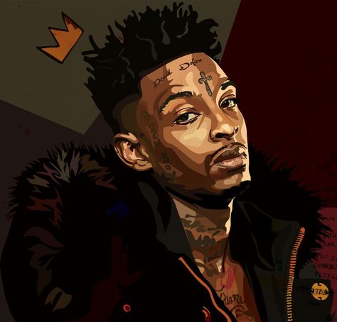 21 savage 21 Savage Painting, 21 Savage Drawing, 21 Savage Art, Rapper Paintings, 21 Savage Rapper, Rap Ideas, Pop Art Bedroom, Fan Art Ideas, Crown Tattoos