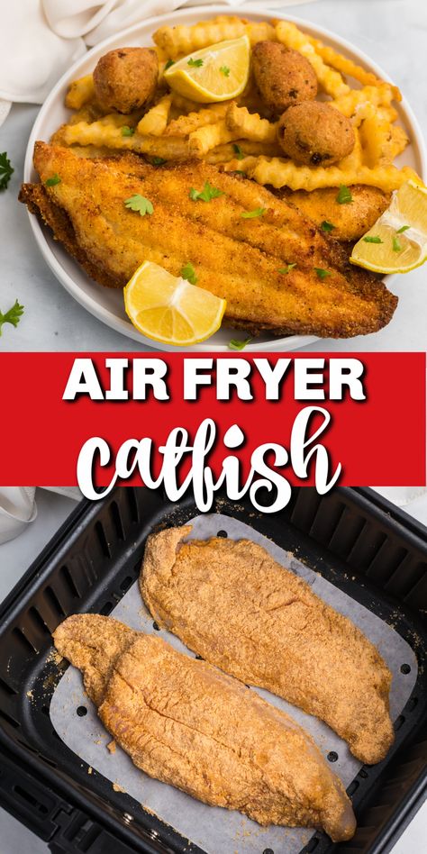 Air Fryer Catfish is made with just a few ingredients and is crazy delicious! It's quick, easy, delicious, and crispy! You'll love that it's super fast and not deep fried. It's an easy Air Fryer dinner recipe. Catfish In Air Fryer, Deep Fried Catfish, Air Fryer Catfish, Fish Fry Seasoning, Grilled Catfish, Fried Catfish Recipes, Catfish Recipe, Air Fried Fish, Air Fryer Fish Recipes