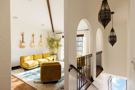 A TV Actor’s Spanish-Style Home With a Serene Courtyard Pool Lists for $3M in L.A. - Dwell Devon House, Courtyard Pool, Kj Apa, Hardwood Floors Dark, Los Angeles Real Estate, Hollywood Homes, Wood Beam Ceiling, Spanish Style Home, Vintage Light Fixtures