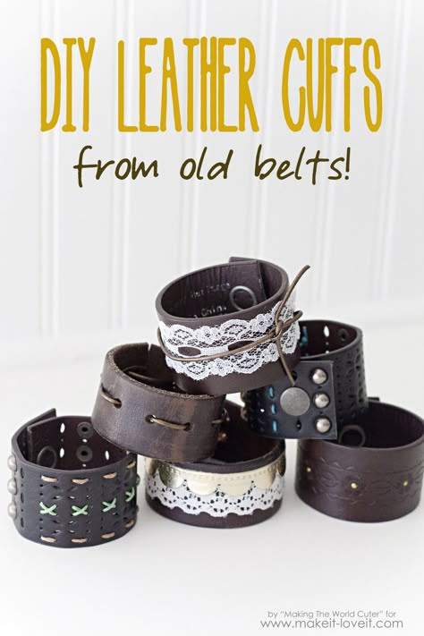 Do you have some old belts? Make some DIY leather cuffs! The perfect accessory for fall! Lots of ideas on how to embellish them and make them cute! Steam Punk Diy, Steampunk Mode, Diy Projects For Adults, Cuffs Diy, Moda Steampunk, Diy En Cuir, Leather Cuff Bracelets, Mode Steampunk, Diy Deodorant