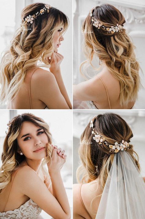 12 New Ways To Wear Your Hair Down for the Wedding! Dazzling Natural Hairstyles For the Modern Bride! - Praise Wedding Veil Hair Down, Bride Hairstyles With Veil, Bridal Hair Half Up Half Down, Hair Down Wedding, Bride Hair Down, Bridal Hair Half Up, Bridal Hairstyles With Braids, Bridal Hair Styles, Bridal Hair Veil