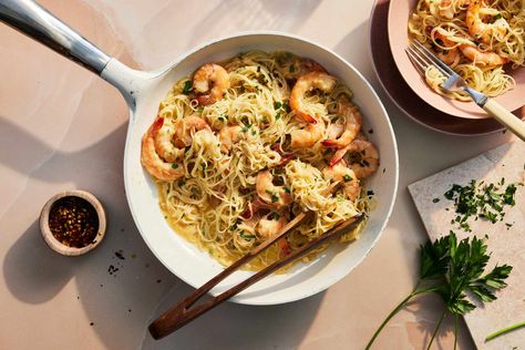 This garlicky shrimp scampi pasta recipe is enhanced with miso paste for salty umami depth. Miso Shrimp, Shrimp Scampi Pasta Recipes, Garlicky Shrimp, Shrimp Scampi Pasta, Scampi Pasta, Miso Butter, Rice Pasta, Shrimp Scampi, Shrimp Pasta