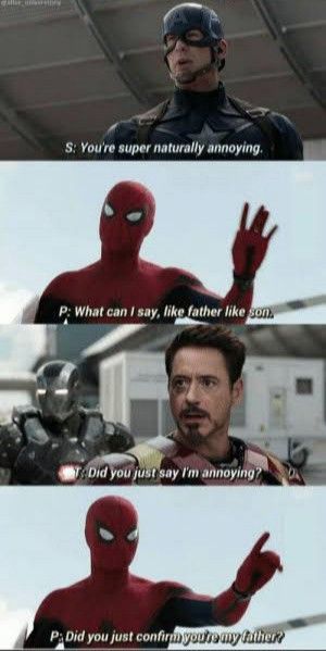 Marvel Comics Funny, Marvel Headcanon, Like Father Like Son, Funny Marvel, Funny Marvel Memes, Funny Disney Jokes, Marvel Quotes, Marvel Images, Marvel Avengers Funny