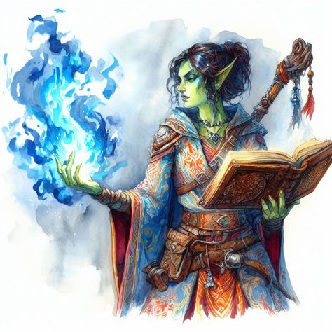 Half Orc Sorcerer, Half Orc Wizard, Dnd Romance, Orc Wizard, Female Half Orc, Dnd Concept Art, Character Creation Ideas, Dnd Concept, Female Wizard