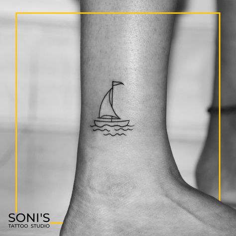 Boat Tattoo Tattoo on ankle . Soni's Tattoo Studio 09974432274 Navsari Gujarat . Tattoo done by your favourite artist @nitesh_devi_soni at @sonistattoo . #sonistattoo #navsari #gujarat #india #tattoo #besttattooingujarat #besttattooinindia #tattooingujarat #tattooinindia #tattoos #tattooartist #tattooideas #tattooist #tattoolife #tattoodesign #tattoolove #tattoowork #art #tattoostudio #tattooart #tattoopro #proffesionaltattooartist #customtattoo #uniquetattoo Sale Boat Tattoo, Boat Outline Tattoo, Cute Boat Tattoo, Minimal Boat Tattoo, Minimal Ship Tattoo, Tiny Ship Tattoo, Minimalist Boat Tattoo, Tiny Boat Tattoo, Goggle Tattoo