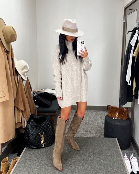 Tall Boots Outfit Winter, Tall Cowboy Boots Outfit, Cowboy Boots Outfit Winter, Dress And Cowboy Boots Outfit, Suede Boots Outfit, Tall Boots Outfit, Everyday Outfits Fall, Cowboy Boot Outfits, Mia Mia Mine