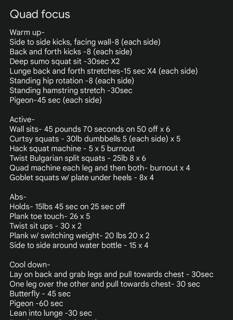 Quad Day Workout At The Gym, Quad Day Workout, Flute Focused Leg Day, Quad Day, Quads Focus Workout, Best Quad Workout, Workouts To Grow Quads, Quad Focused Exercises, Quad Based Leg Workout