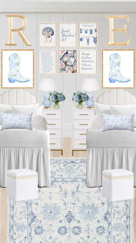 coastal granddaughter room inspo #roomdecor #preppy #coastalgrandaughtter #coastal #dorm #dorminspo Room Ideas Aesthetic Preppy, Country Dorm Room Ideas, Matching Dorm Room Ideas, Dorm Room Ideas Bohemian, Matching Dorm Room, Country Dorm Room, Girly Dorm Room Ideas, Girl Dorm Room Ideas, Room Ideas Girly