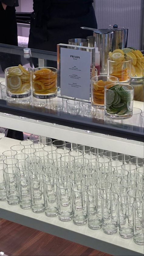 Spa Water at Prada event Beauty Launch Party, Fragrance Launch Event, Cool Marketing Ideas, Fashion Event Aesthetic, Sip And Shop Event Ideas, Pr Event Aesthetic, Launch Party Aesthetic, Influencer Event Aesthetic, Spa Event