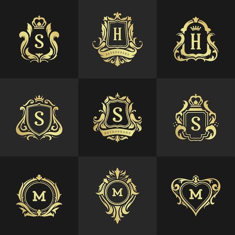 Crest Logo Design, Name Design Art, Crest Design, Retro Crafts, Vintage Vignettes, Logo Luxury, Flat Icons Set, Crest Logo, Logo Design Typography