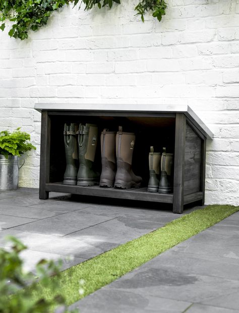 Shoe storage ideas: 24 ways to get your space organised | Real Homes Outdoor Boot Storage, Outdoor Shoe Storage, Garden Storage Bench, Galvanized Sheet Metal, Outdoor Storage Solutions, Shoe Storage Ideas, Potting Tables, Boot Storage, Galvanized Sheet