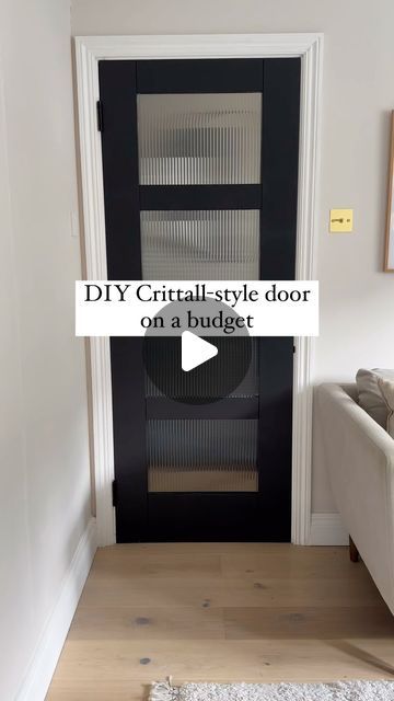 Imogen Stead | First-time renovator & DIY-er on Instagram: "ad this project has been four years in the making 🤣 but I’ve finally finished the door I dreamed of when we first did up the living room back in 2020. I really wanted a Crittall style door but they were so expensive so I decided to DIY it. I bought a glazed door from a DIY shop, painted it black with some leftover paint from another project, and then added this amazing reeded glass film from @surface.designs to really elevate the look 🙌 what do you think? ⬇️   You can get 20% off @surface.designs using the code Imogen20 ❤️  #diy #diyprojects #upcycle #upcycling #renovation #reno #interiordesign #interiorstyling #homesonabudget #budgeting #myidealhome #victorianterrace #budgethome" Internal Doors Ideas Diy, Glass Door Makeover, Front Room Office, Upcycle Door, Inside Doors, Reeded Glass, Leftover Paint, Diy Shop, Victorian Terrace