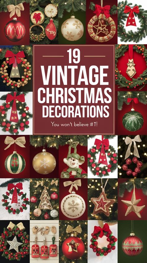 19 Vintage Christmas Decorations That Will Take You Back in Time (You Won't Believe #7!) Vintage Christmas Ornament Ideas, Vintage Xmas Decor, 1940s Christmas Decorations, Christmas Vintage Decor, Retro Christmas Decorations 1950s, Old Time Christmas Decorations, Vintage Christmas Decorations 1950s, Vintage Christmas Ornaments 1950s, Nostalgic Christmas Decorations