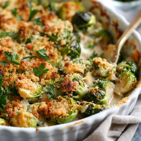 Brussel Sprout Recipes Casserole, Ham Brussel Sprouts, Ground Beef And Brussel Sprouts, Brussel Sprout Dinner Recipes, Brussel Sprout Casserole Recipes, Brussel Sprout Gratin, Brussels Sprouts Casserole, Brussel Sprout Casserole, Brussel Sprouts Recipes Easy