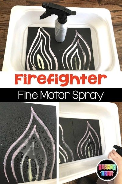 Firefighter Fine Motor Spray activity for preschoolers learning about community helpers. Community Helpers Sensory, Prek Community Helpers, Community Helpers Art, Community Helpers Lesson Plan, Preschool Curriculum Activities, Community Helpers Week, Community Helpers Preschool Crafts, Community Helper Lesson, Community Helpers Crafts