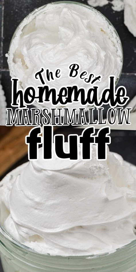 Homemade marshmallow fluff is far superior then the store bought marshmallow fluff that you get in the store. Made with just 6 ingredients, homemade marshmallow fluff will for sure replace buying the store bought stuff. Easy Marshmallow Fluff, Marshmallow Fluff Recipe, Fluff Recipes, Marshmallow Fluff Recipes, Homemade Marshmallow Fluff, Homemade Marshmallow Recipe, Marshmallow Recipe, Fudge Sundae, Meringue Desserts