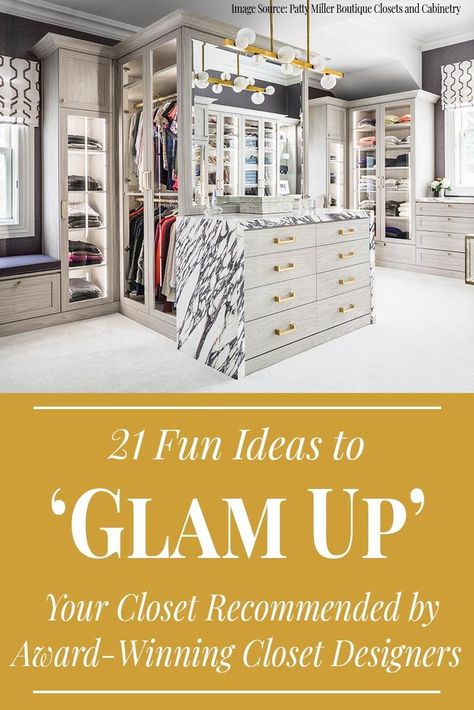 Large Custom Closet Ideas, Closet Designs For Women, Glamorous Closet Ideas, Pretty Closets Walk In, Fancy Master Closet, Boujee Closet Ideas, Beautiful Closets Luxe, Glam Walk In Closet Ideas, Luxury Closet On A Budget