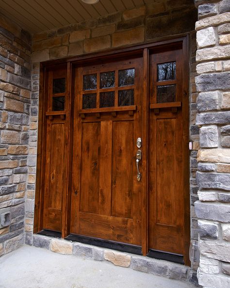 Craftsman Entry, Craftsman Front Doors, Double Front Entry Doors, Entry Door With Sidelights, Single Entry Doors, Garage Door Types, Garage Door Styles, Craftsman Door, Elegant Doors