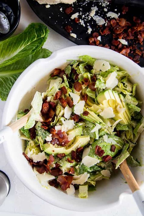 Update (3/2019): I decided to give this older Avocado, Bacon, and Parmesan Salad some love and replace the photos. I wanted to do this salad justice! I also got a new salad bowl that I’m obsessed with (you’ll see why), so it worked out well on all fronts. I know I just posted a bunch … Paleo Weekly Meal Plan, Bacon Avocado Salad, Seasonal Dinner Recipes, Salad At Home, Caesar Pasta Salad, Parmesan Salad, Caesar Pasta, Paleo Dinner Recipes, Printable Grocery List