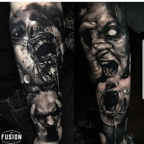 Flesh Tattoo, Zombie Tattoos, Evil Skull Tattoo, Horror Movie Tattoos, Horror Tattoos, Realistic Tattoo Sleeve, Evil Tattoos, Movie Tattoos, Scary Tattoos