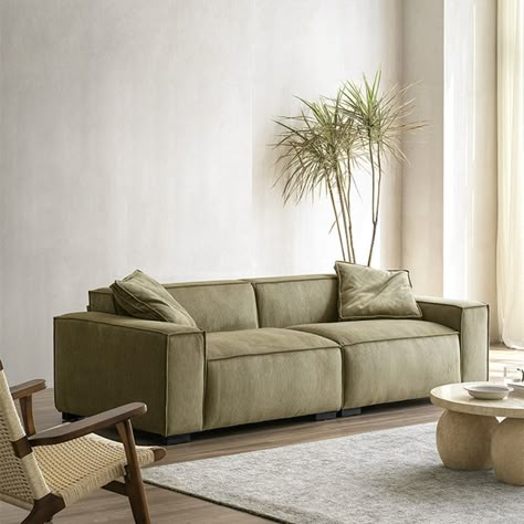 Momenty Zin 96.46'' Upholstered | Wayfair Light Green Couch, Olive Green Sofa, Japandi Style Living Room, Green Couch Living Room, L Shape Sofa Set, Grey Sofa Living Room, Organic Living Room, Latest Sofa, Sofa Design Ideas