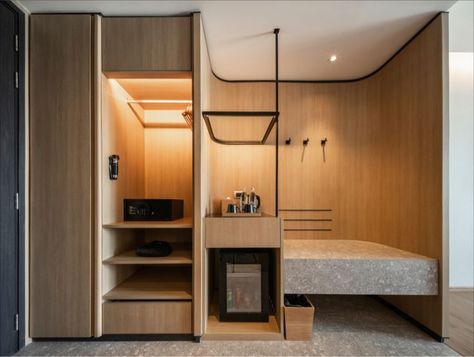 Hotel Cabinet Design, Hotel Room Furniture Design, Luggage Storage Hotel Room, Interior Design Hotel Room, Hotel Room Storage Ideas, Hotel Closet Design, Hotel Suite Room Design, Room Decor Bedroom Dark, Small Hotel Room Interior