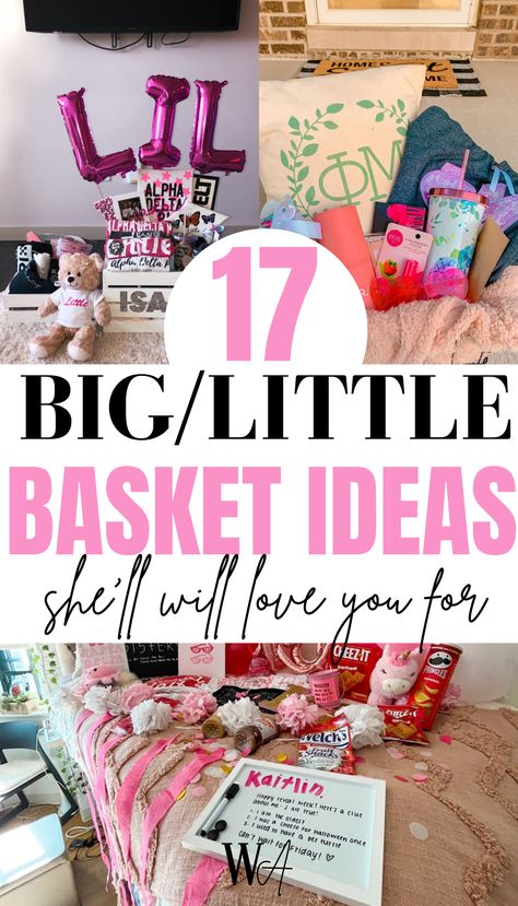 Are you trying to find your little the best gifts to put in her sorority big little basket? Here is over 17 different ideas to put in your big little basket! Sorority Sister Gifts, Phi Mu Sorority, Phi Mu Gifts, Big Little Sorority Gifts, Roommate Gift Basket, Sorority Gift Baskets Big Little Ideas, Big Little Basket Ideas Sorority Crafts, Sorority Gift Ideas, Sorority Basket Ideas