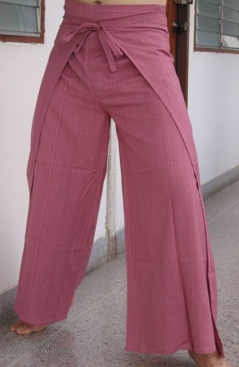 Thai Craft Warehouse - Cotton Fibre Soft Pink Wrap Drive In Fishermans Pants Thai Pants Outfit, Fisherman Pants Outfit, Wrap Around Pants, Thai Wrap Pants, Wrap Pants Pattern, Thai Pants, Thai Fisherman Pants, Fisherman Pants, Pink Wrap