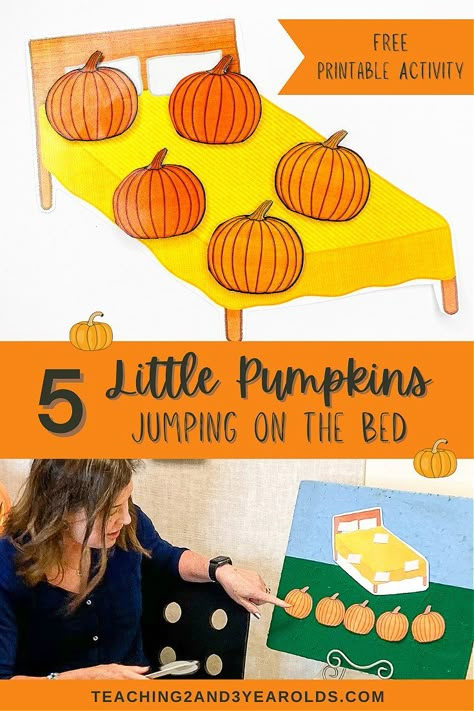 Looking for some pumpkin fun during circle time? Download the free printable to make your own 5 Little Pumpkins prop set! #pumpkins #circletime #fingerplay #music #toddlers #preschool #2yearolds #3yearolds #teaching2and3yearolds Pumpkin Activities For Two Year Olds, Halloween Circle Time Activities Preschool, Circle Time Pumpkin Activities, Pumpkin Ideas For Preschoolers, Circle Time Halloween Activities, Harvest Circle Time Activities, Pumpkin Circle Time Songs, Preschool Fall Circle Time, Pumpkin Theme Activities For Toddlers