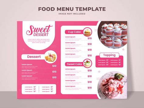 Sweet dessert menu template for cake sho... | Premium Vector #Freepik #vector #food #menu #restaurant #cake Dessert Menu Template, Menu Card Design, Custom Menu, Food Menu Template, Todays Menu, Recipe Cards Template, Bakery Menu, Restaurant Menu Template, Cupcake Bakery