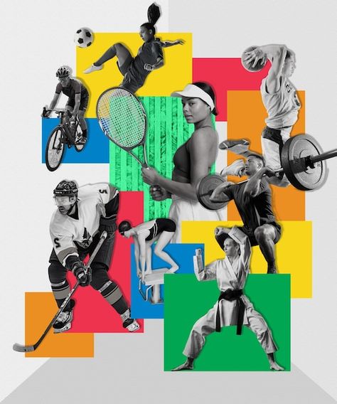 Photo sports  abstract collage | Premium Photo #Freepik #photo #sport #abstract #arrangement #active Photo Sport, Sports Design Ideas, Foto Collage, Social Media Branding Design, Collage Drawing, Sport Banner, Sport Poster Design, Abstract Collage, Sport Art