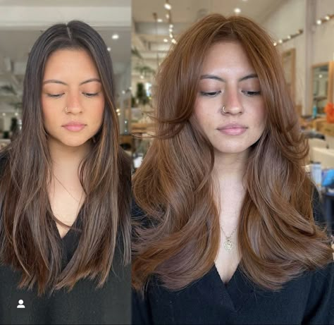 Blonde Copper, Copper Brown Hair, Medium Length Wavy Hair, Rich Brunette, Brown Hair Looks, Redken Shades, Brown Hair Inspo, Orange Copper, Redken Shades Eq