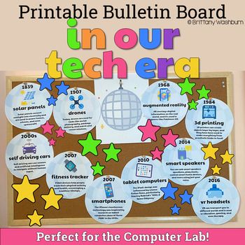 Computer Bulletin Boards, Technology Bulletin Board, Computer Lab Decor, Elementary Computer Lab, Academic Poster, Lab Decor, Technology Theme, Technology Lab, Interactive Presentation