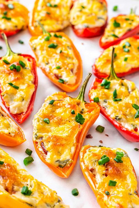 [Recipe] Cream Cheese Stuffed Bell Peppers | All We Eat Stuffed Pepper Appetizer, Cheese Stuffed Bell Peppers, Stuffed Peppers Appetizer, Peppers Appetizer, Baby Bell Peppers, Bariatric Snacks, Cream Cheese Stuffed Peppers, Easter Bread Recipe, Mini Sweet Peppers