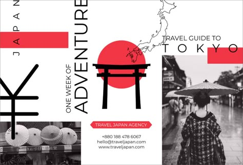 japan tokyo travel tour holiday Free Editable Professional Brochure Templates Japan Brochure Design, Japan Travel Brochure, Japan Web Design, Japan Book Design, Japan Magazine Layout, Japan Brochure, Japanese Brochure, Tour Brochure, Travel Brochure Design