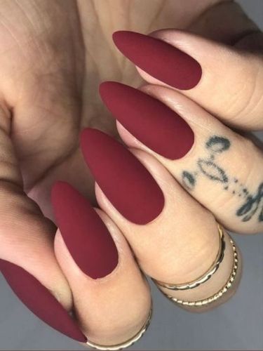 Matte Burgundy Nails Coffin, Dark Red Matte Nails, Matte Red Nails Design, Matte And Glossy Nails Design, Matte Holiday Nails, Late Fall Nails, Red Nails Matte, Nails Acrylic Matte, Matte Burgundy Nails