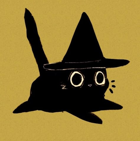 Black Cat Halloween Aesthetic, Witch Cat Drawing, Halloween Cat Illustration, Witch Cat Art, Libby Frame, Witch Pfp, Adorable Drawings, Pictures Of Pets, Black Cat Drawing