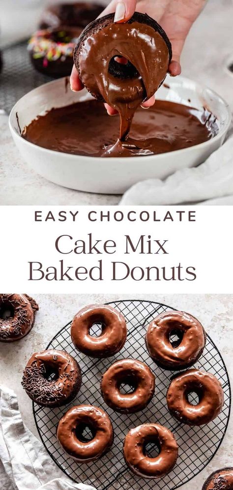 Cake Donut Recipe Baked, Easy Chocolate Donut Recipe, Cake Mix Doughnuts, Chocolate Mini Cake, Cake Mix Donuts Recipe, Cake Donuts Baked, Cake Doughnuts Recipe, Chocolate Donuts Baked, Cake Mix Donuts