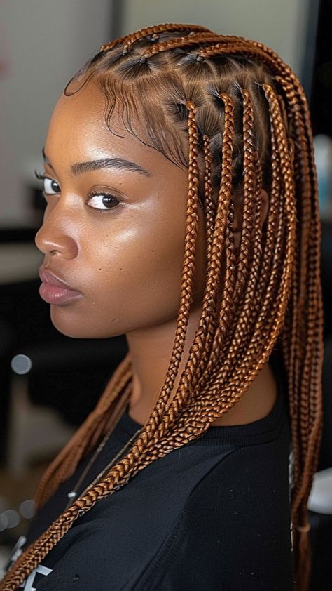 25 Innovative Knotless Braid Styles to Try Normal Braids For Black Hair, New Hair Styles2024, Honey Blonde Knotless, Blonde Box Braids Hairstyles, Blonde Knotless Box Braids, Honey Blonde Knotless Braids, Normal Braids, Box Braids Hairstyle, Trendy Curls