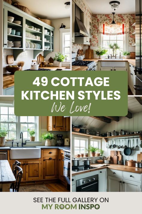 Explore 49 cozy cottage kitchen styles with rustic and farmhouse designs. Discover charming ideas for cabinetry, decor, and colors across 4 images that create warm cooking spaces. Cottage Interior Kitchen, Cottage Kitchen Aesthetic, Cozy Kitchen Cottage, Cottage House Kitchen, Kitchen Ideas Cottage, Farmhouse English, French Cottage Interior, Cottage Kitchen Shelves, Cottagecore Decor Ideas