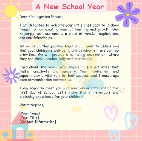 Our brief and heartfelt message to parents and guardians, inviting them to connect from the outset. A tool to establish open lines of communication and gather valuable insights about their child, ensuring a collaborative and successful academic journey ahead. Teacher also can take this sample letter to send your student to welcome back to them. Check it out! #backtoschool #letters #letterfromteacher #teacher #sample #welcomeback #greettings #students #pdfs #printable #worksheets Welcome Letter To Parents From Teacher, Welcome Letter To Parents, Message To Parents, Letter Greetings, Classroom Areas, Welcome Back Letter, Teacher Introduction, Kindergarten Parent, Letter School